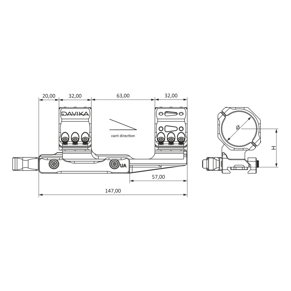 34mm montage de lunette déporté | base QD Ergo rail Picatinny