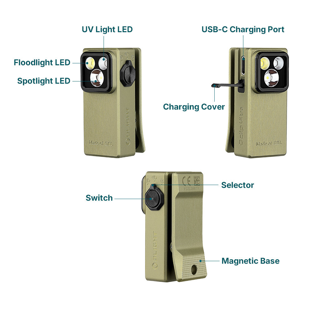 Olight Oclip Ultra | lampe EDC clip-on 3-en-1 | 530 lm - Olive Green