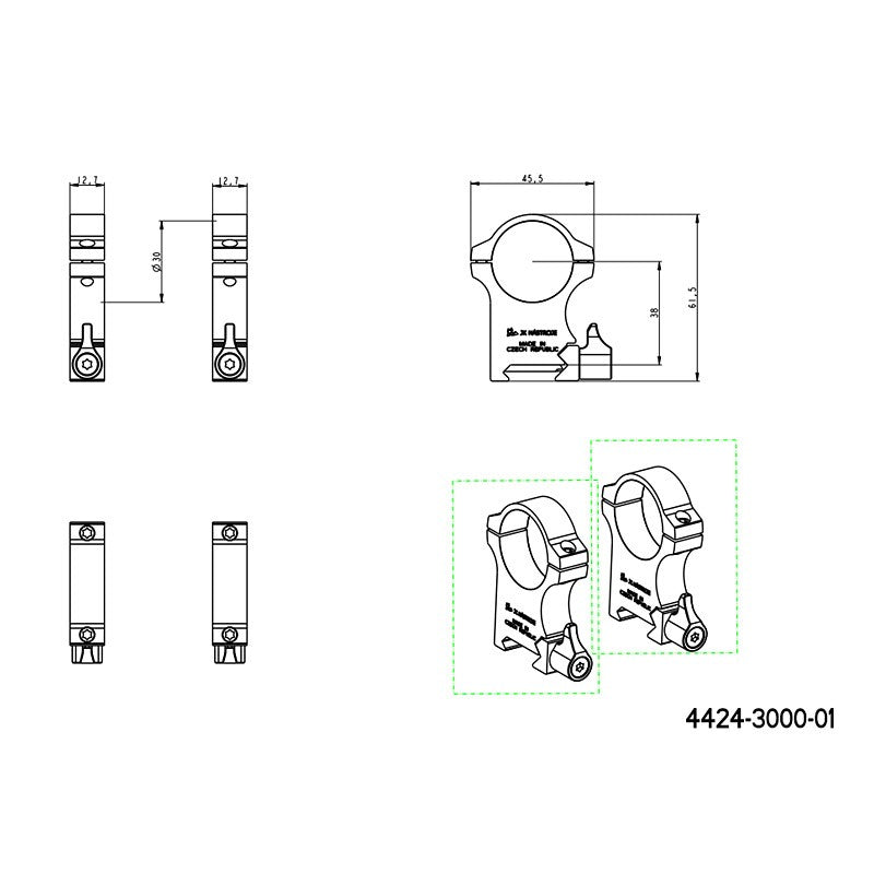 30mm scope rings | Picatinny base with lever JK-N