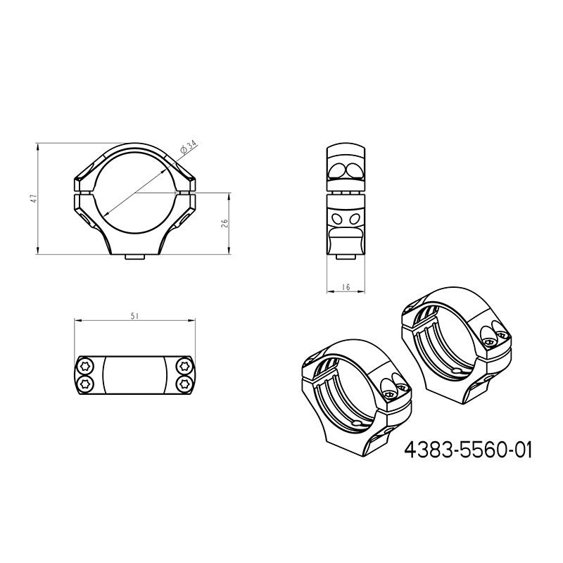 34mm anneaux de lunette | base Ergo QD Picatinny courte 