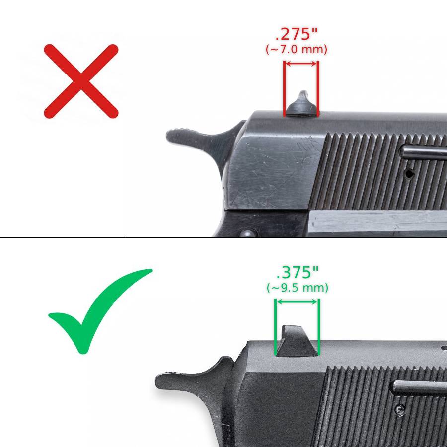 Browning Hi-Power [Vigilante Mark III Practical HP40] organes de visée réglables | lignes blanches